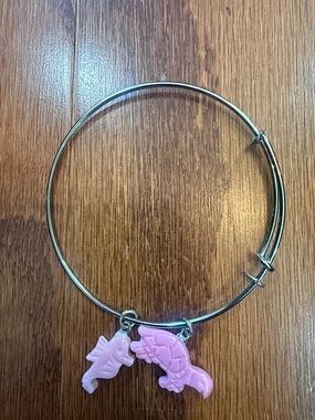 Pink Glass Turtle & Seahorse Charm Bangle Bracelet Bahamas Coastal